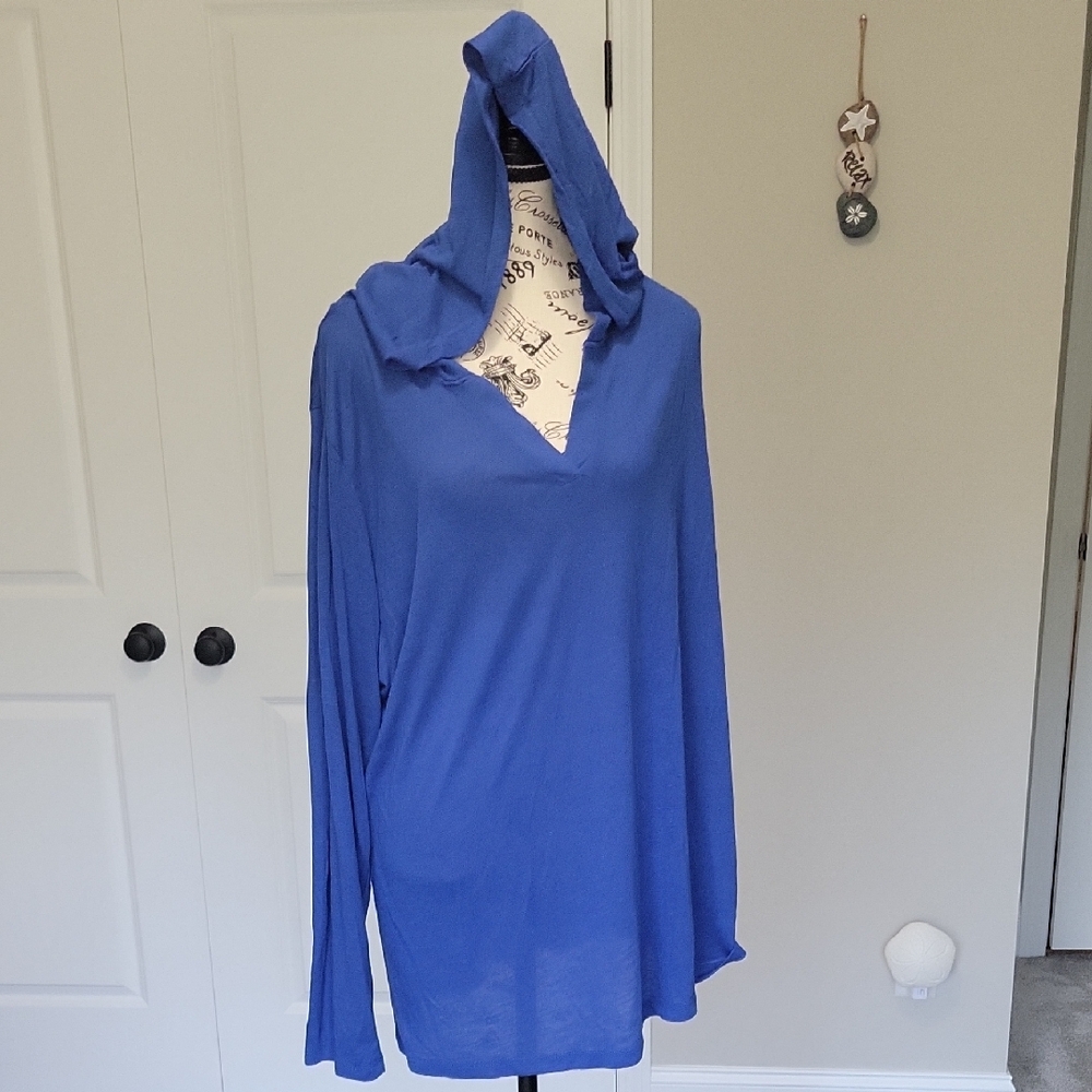 Casual Blue Hooded Top
